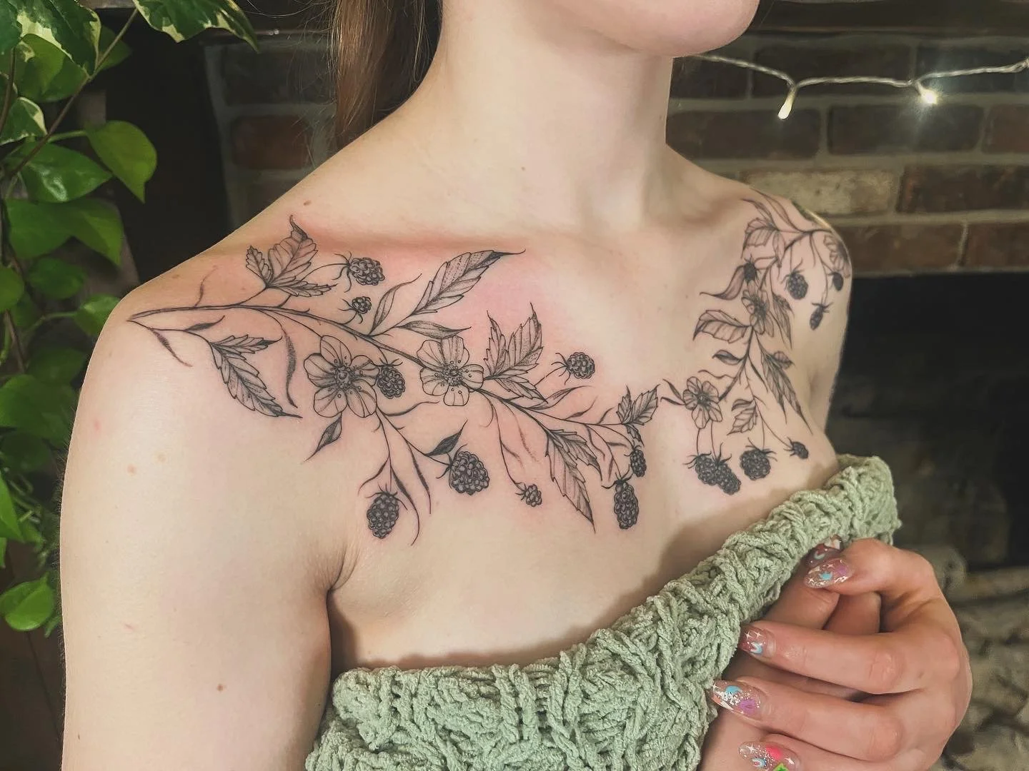 Fine-line black and grey illustrative tattoo